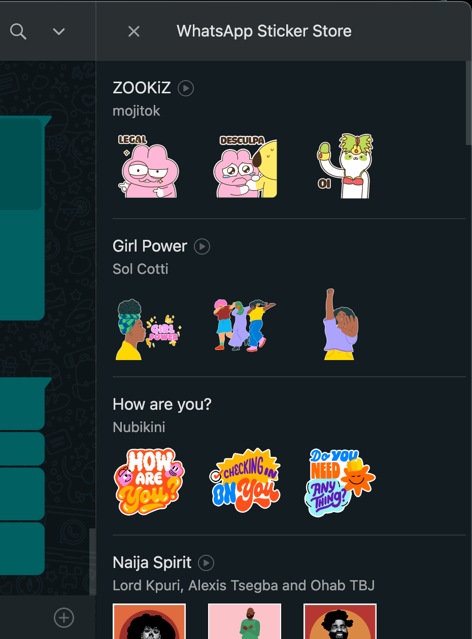 WhatsApp sticker store