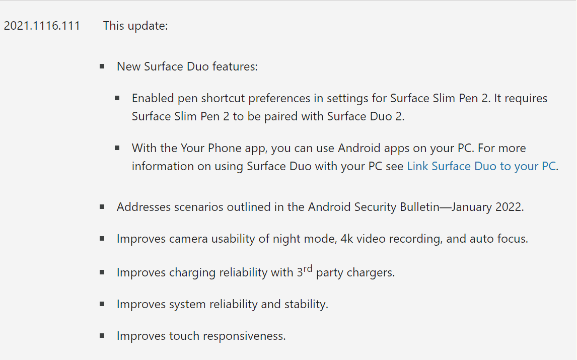 Surface Duo 2 January update changelog