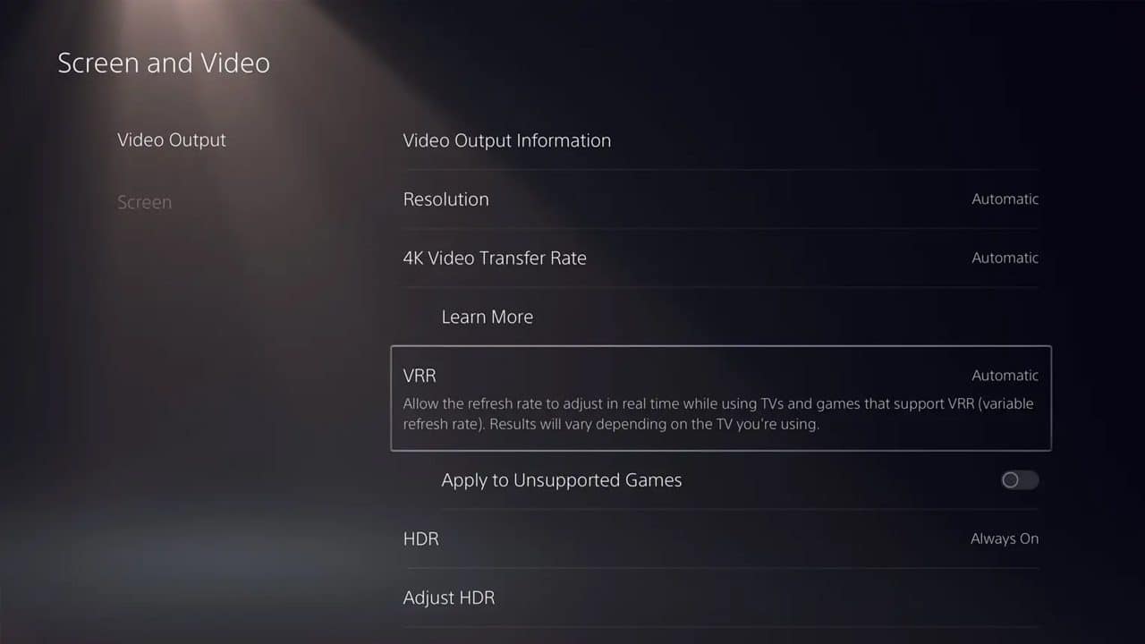 PS5 Variable Refresh Rate