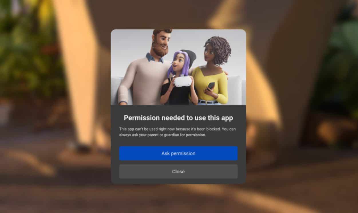 parental permission on Oculus mobile app