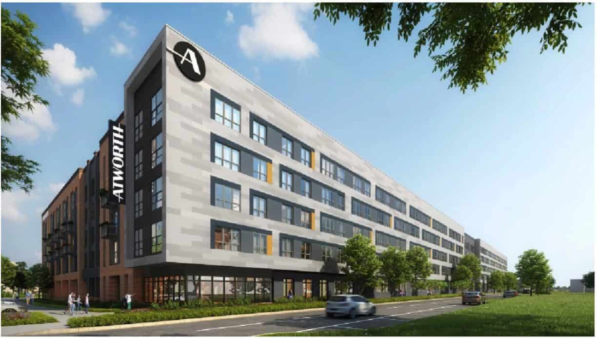 Exterior render of Atworth at the College Park, Maryland Metro station
