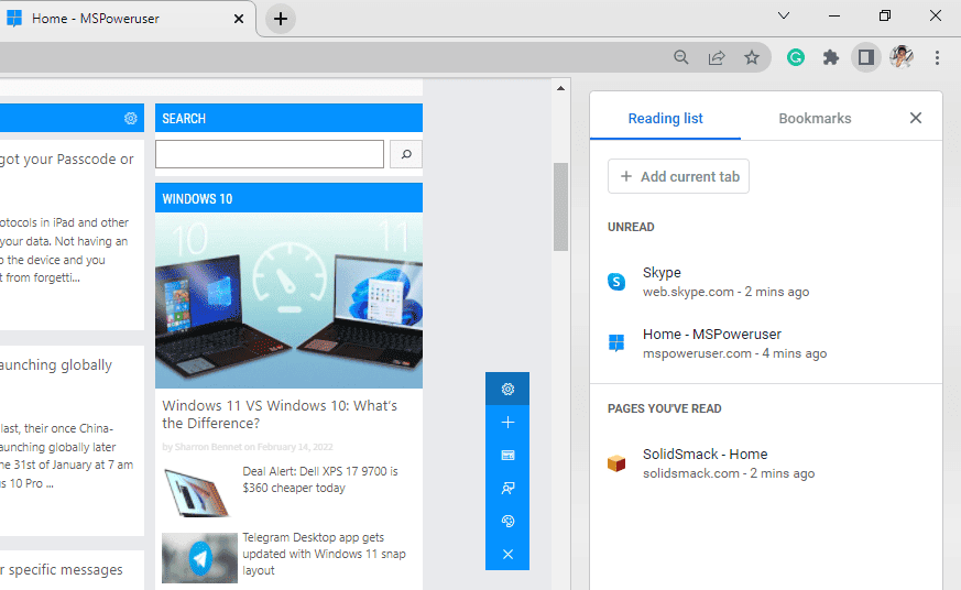 Chrome's new side panel UI feature