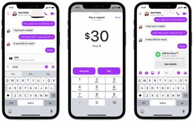 Messenger /pay shortcut on mobile