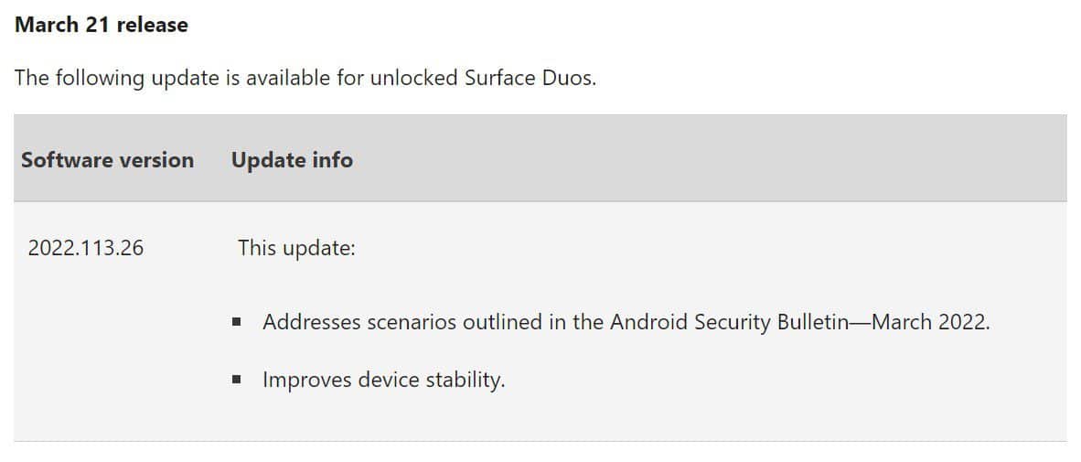 Surface Duo March 2022