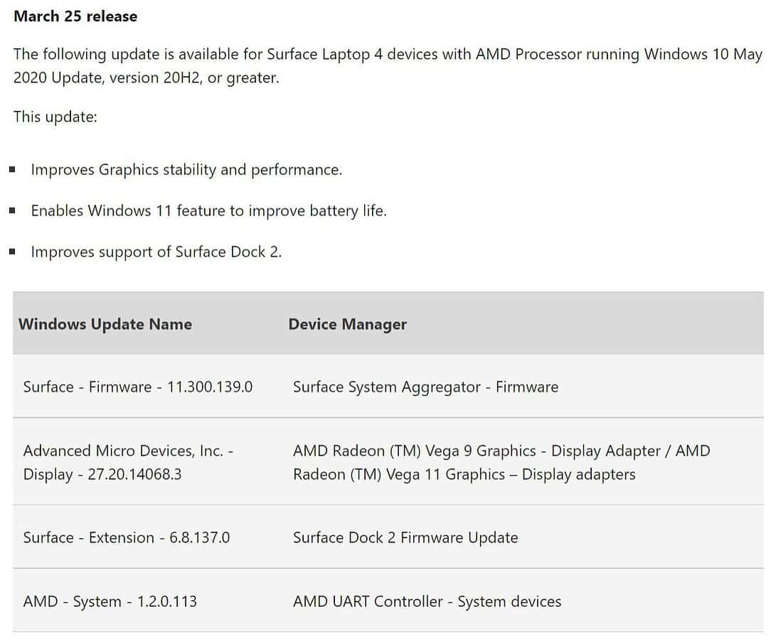 Surface Laptop 4 firmware update