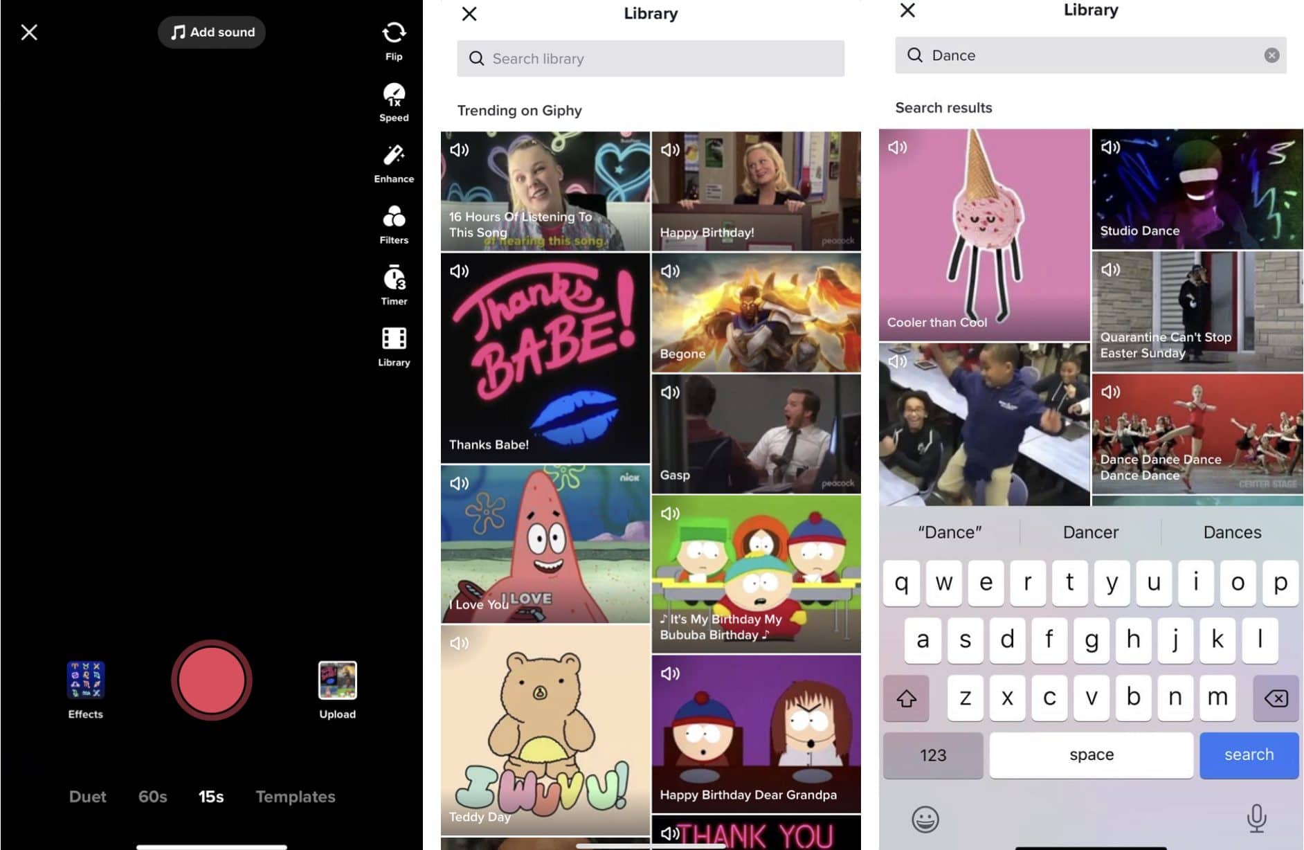 TikTok Library mobile interface