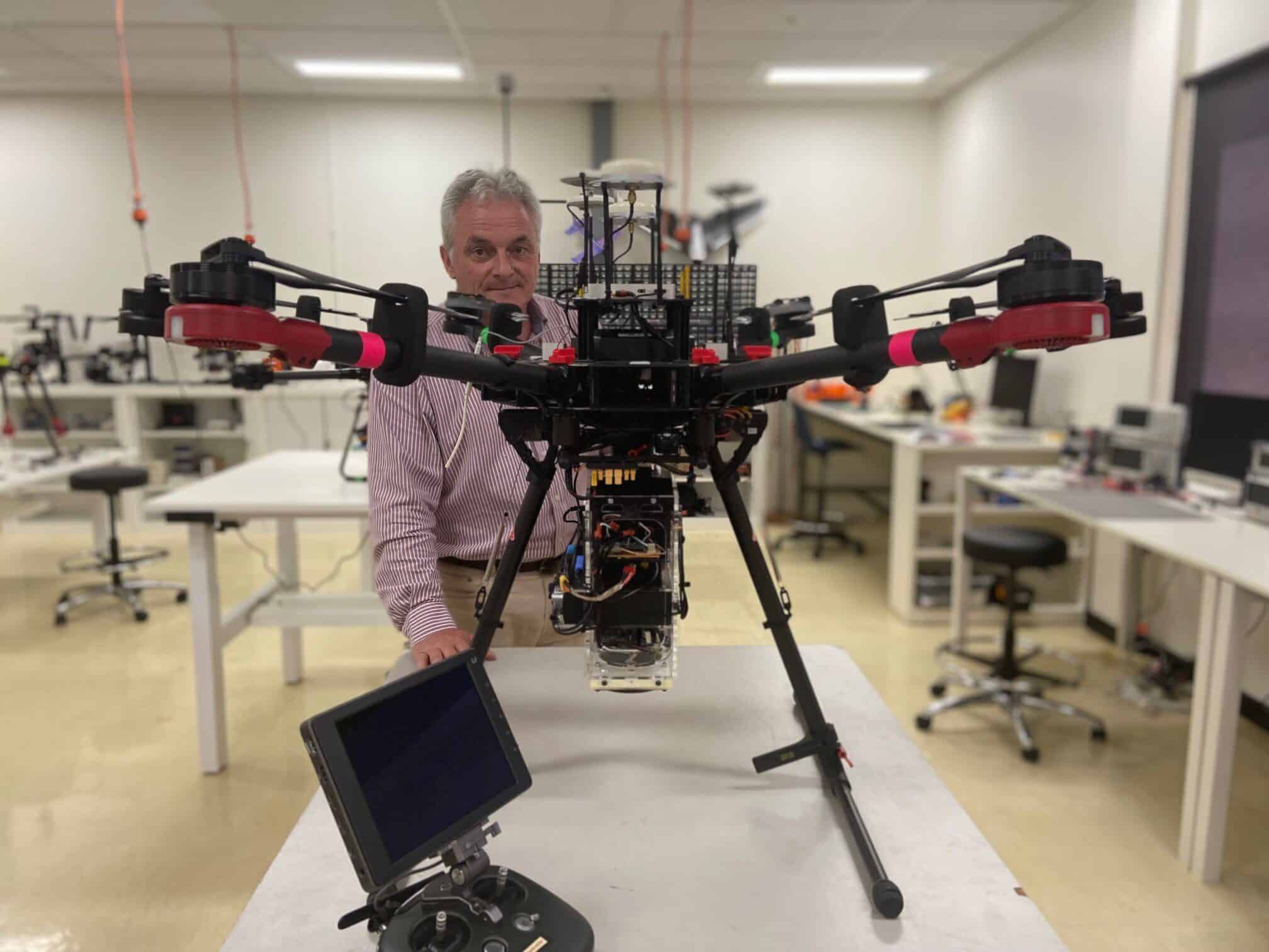 UniSA Professor Anthony Finn with DJI Matrice 600 drone
