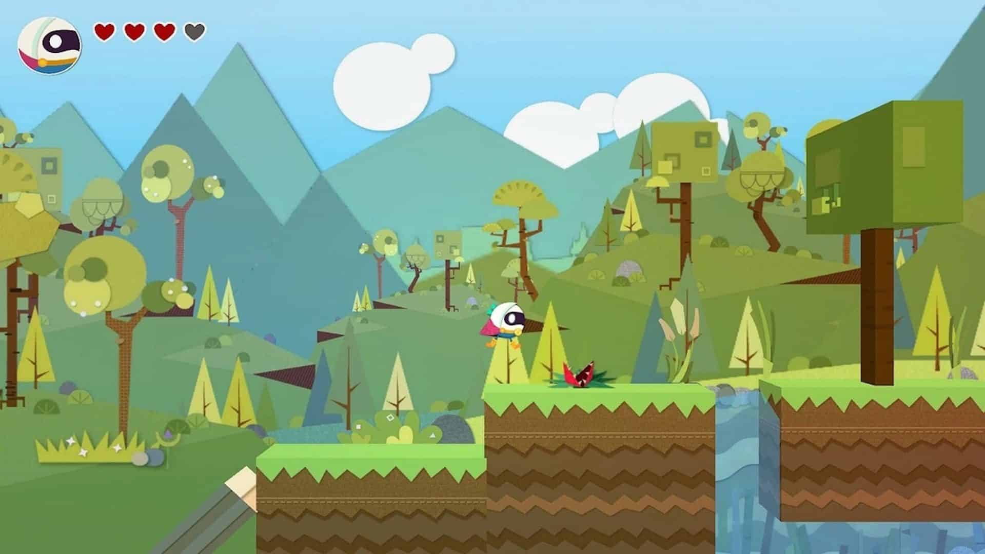 Flat Kingdom Paper's Cut Edition game scene in forest with river
