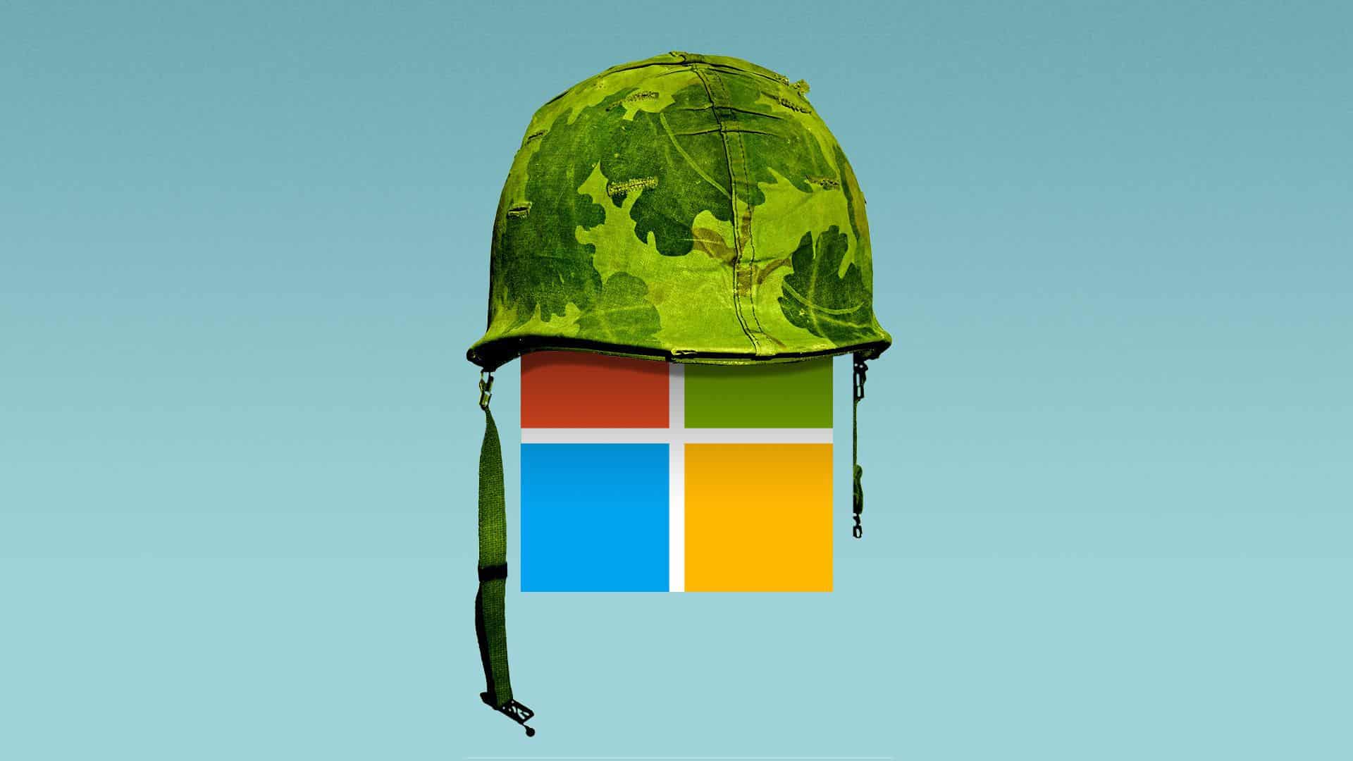 microsoft logo wearing combat helmet