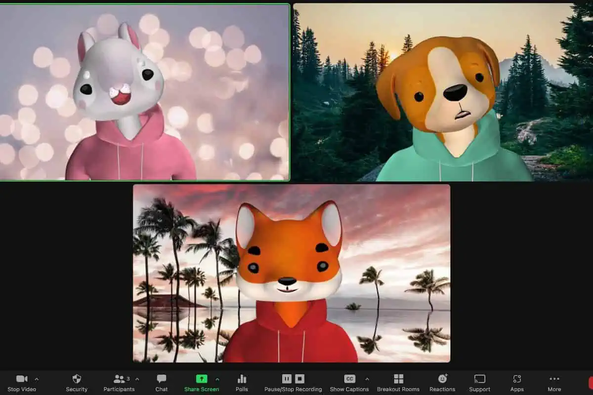 zoom animal avatars: rabbit, dog, and fox
