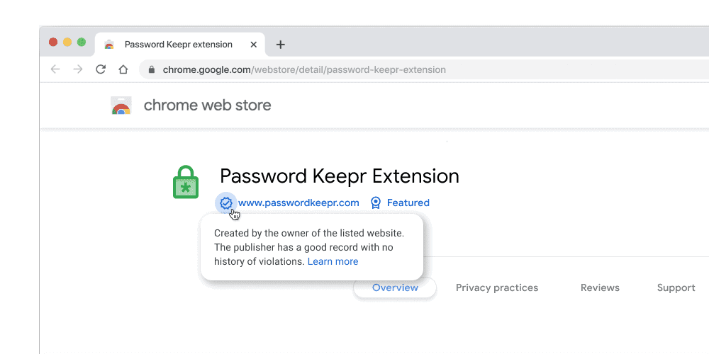 Google Chrome Extension Established Publisher Badge Screenshot