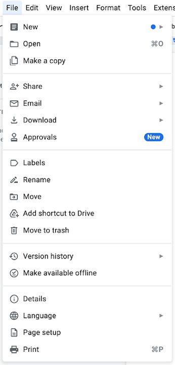 Google Docs new Menu