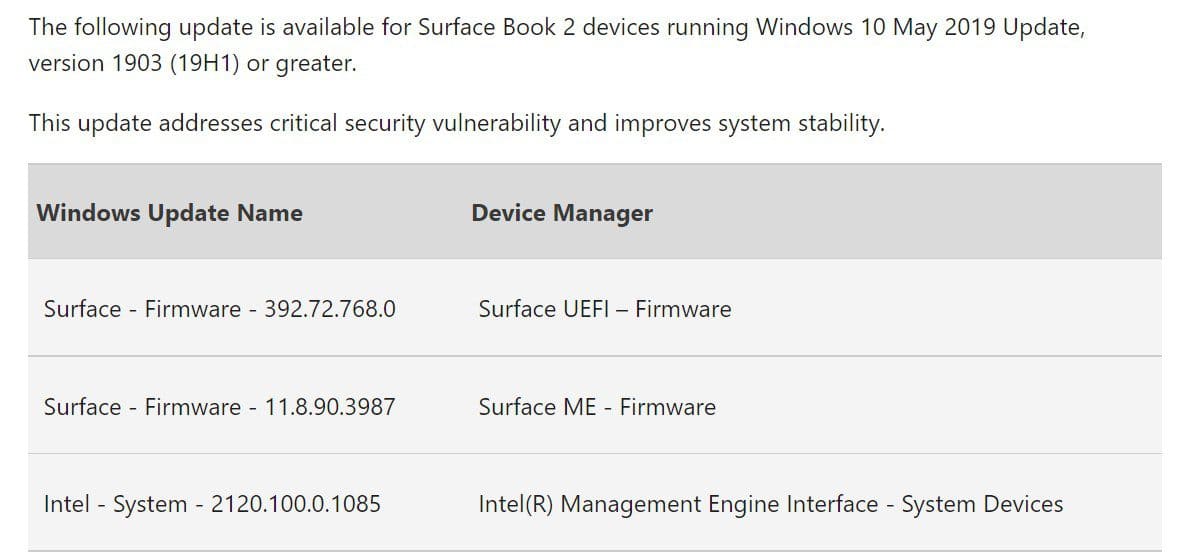 Surface Book 2 April firmware update