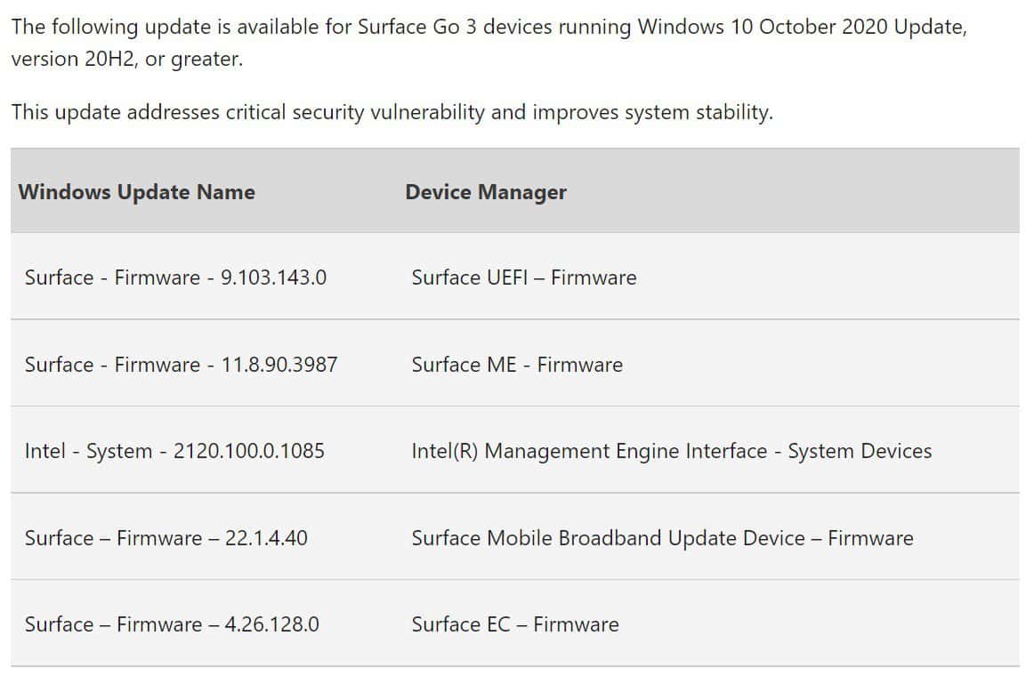 Surface Go 3 firmware update