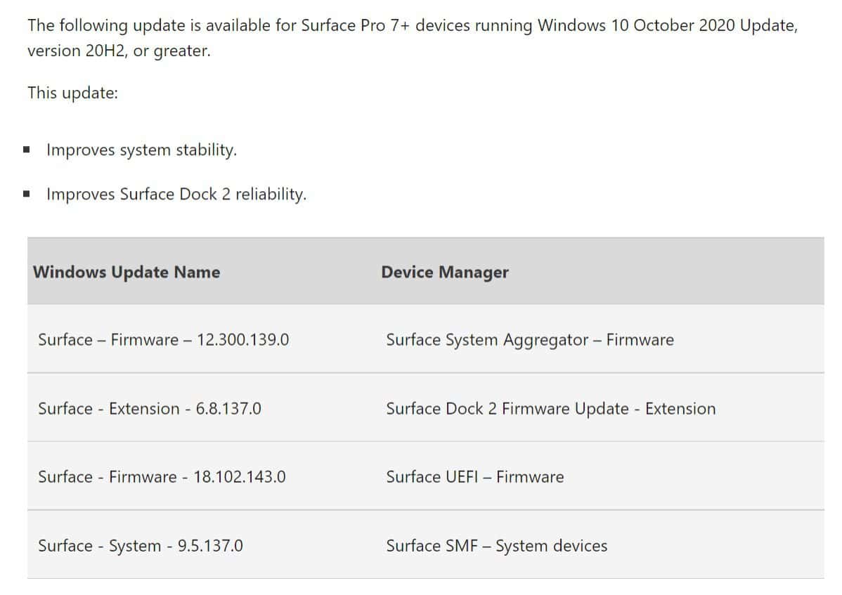 Surface Pro 7 firmware udpate