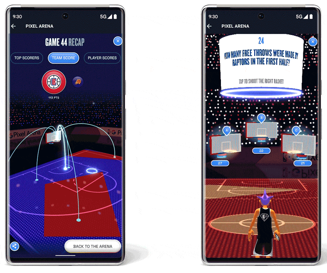 Google сотрудничает с NBA, чтобы предоставить виртуальную Pixel Arena в  приложении NBA.