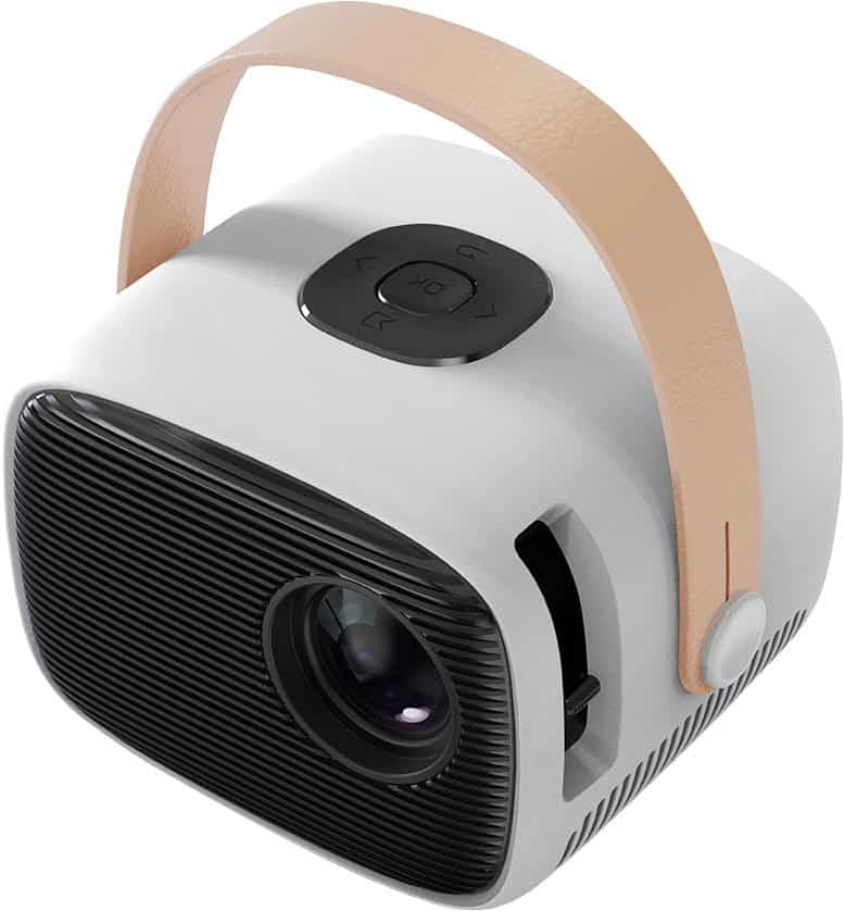 Core Innovations 60" Mini Home Theater Projector with pink handle and white body