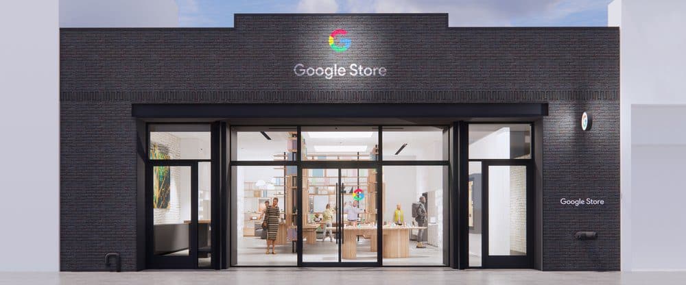 front of Google Store Williamsburg with black walls and glass windows and doors