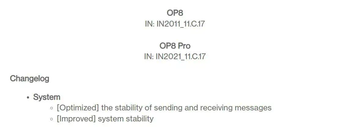 OnePlus 8 series C.17 update