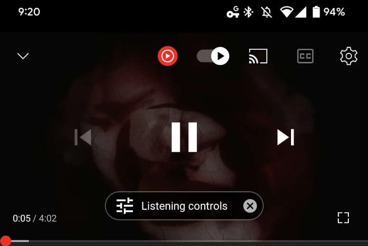 Ventana de video de la aplicación principal de YouTube con el nuevo botón de acceso directo al logotipo de YouTube Music