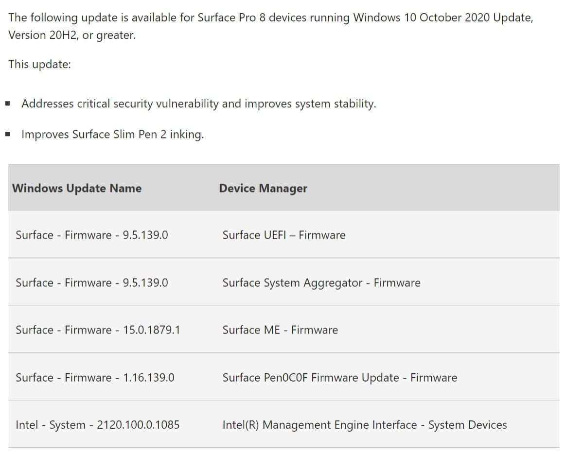Surface Pro 8 firmware update
