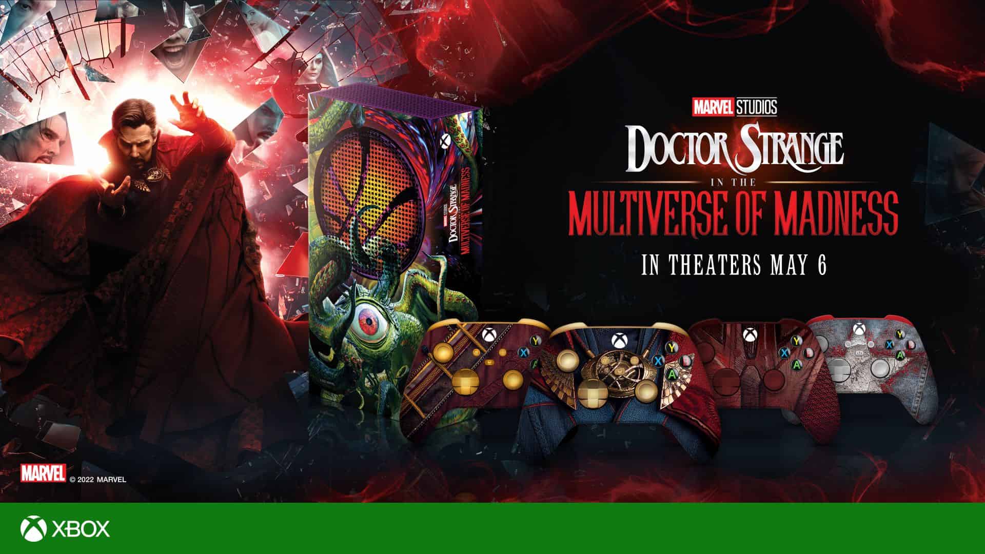 Doctor Strange in the Multiverse of Madness edition Xbox console and wireless controllers