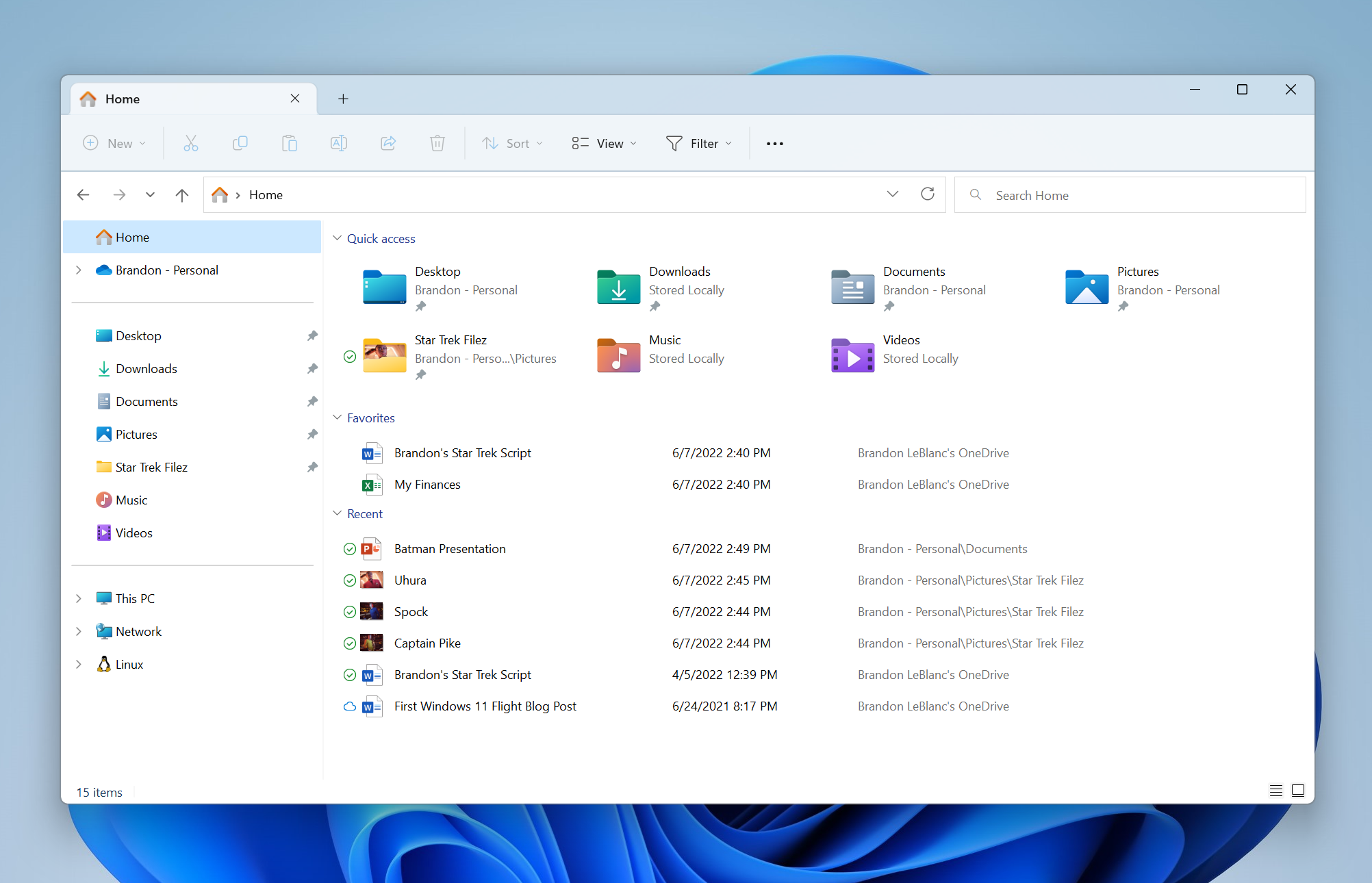 Windows 11 Insider Preview Build 25136:s File Explorer-skärmbild som visar en flik i namnlisten