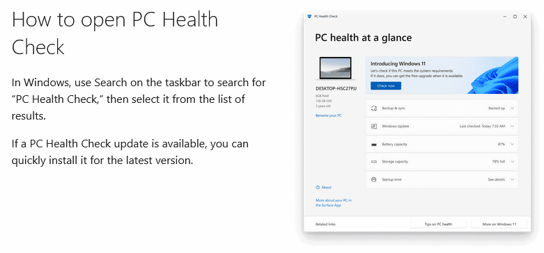 How to use the PC Health Check app - Microsoft Support