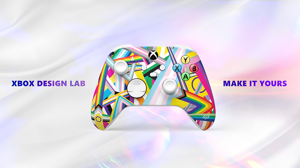 colorful 2022 Xbox Pride Controller adorned with Pride rainbow designs