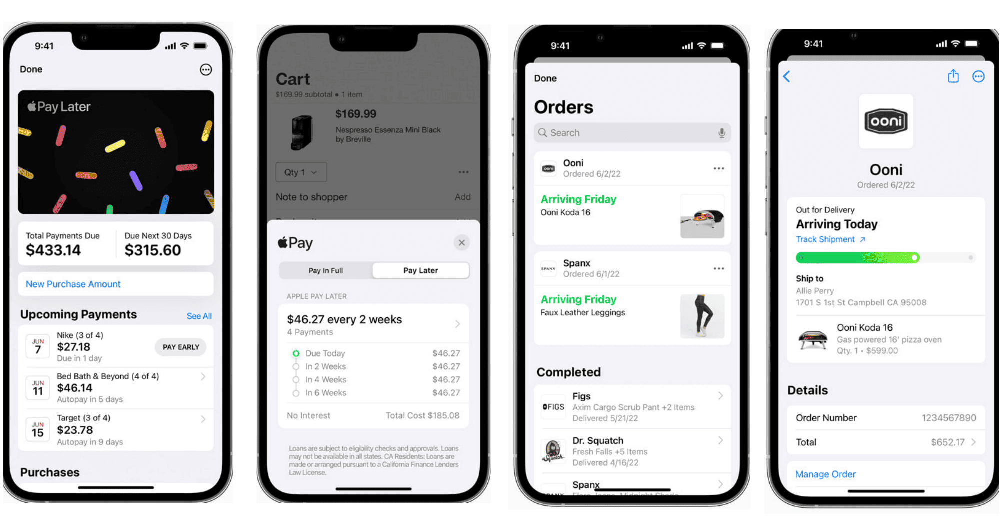 Apple Pay's "Pay Later" feature mobile screenshots