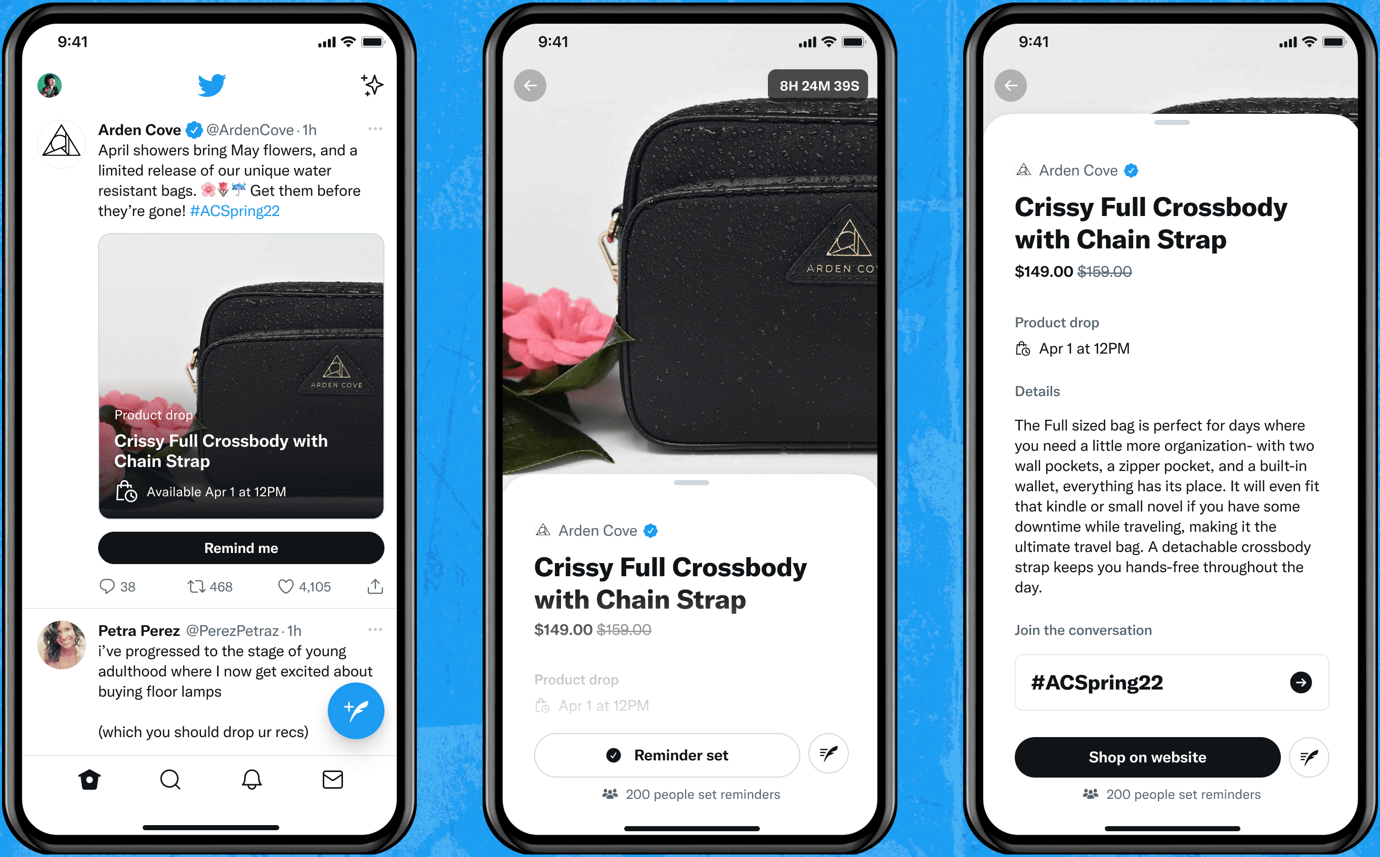 Twitter's Product Drops feature on mobile screenshots