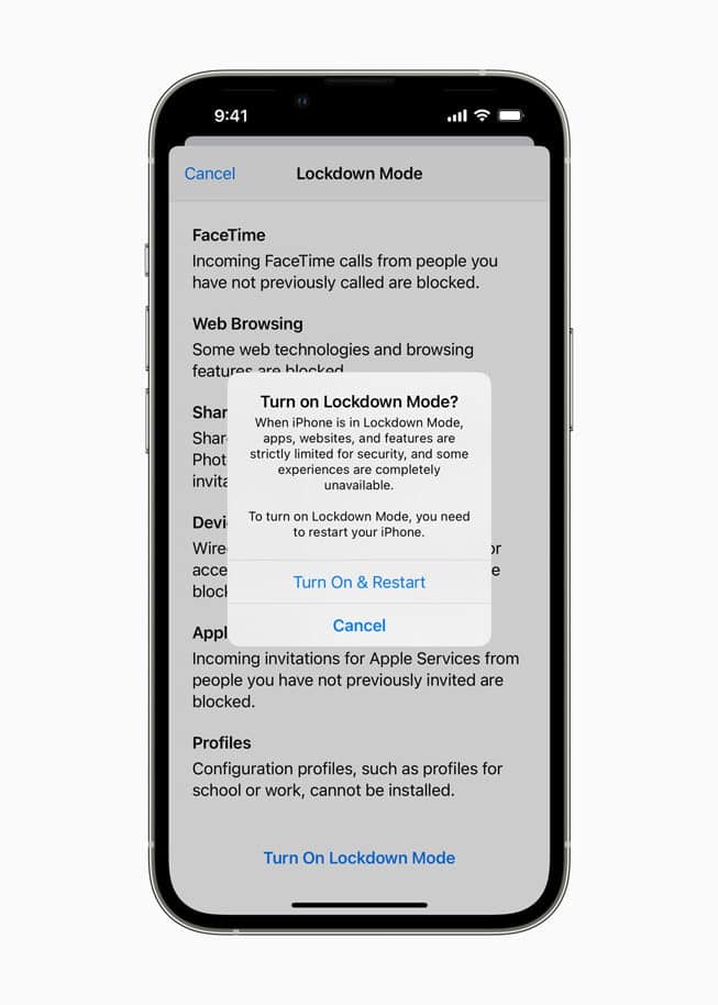 Apple's Lockdown Mode on mobile device