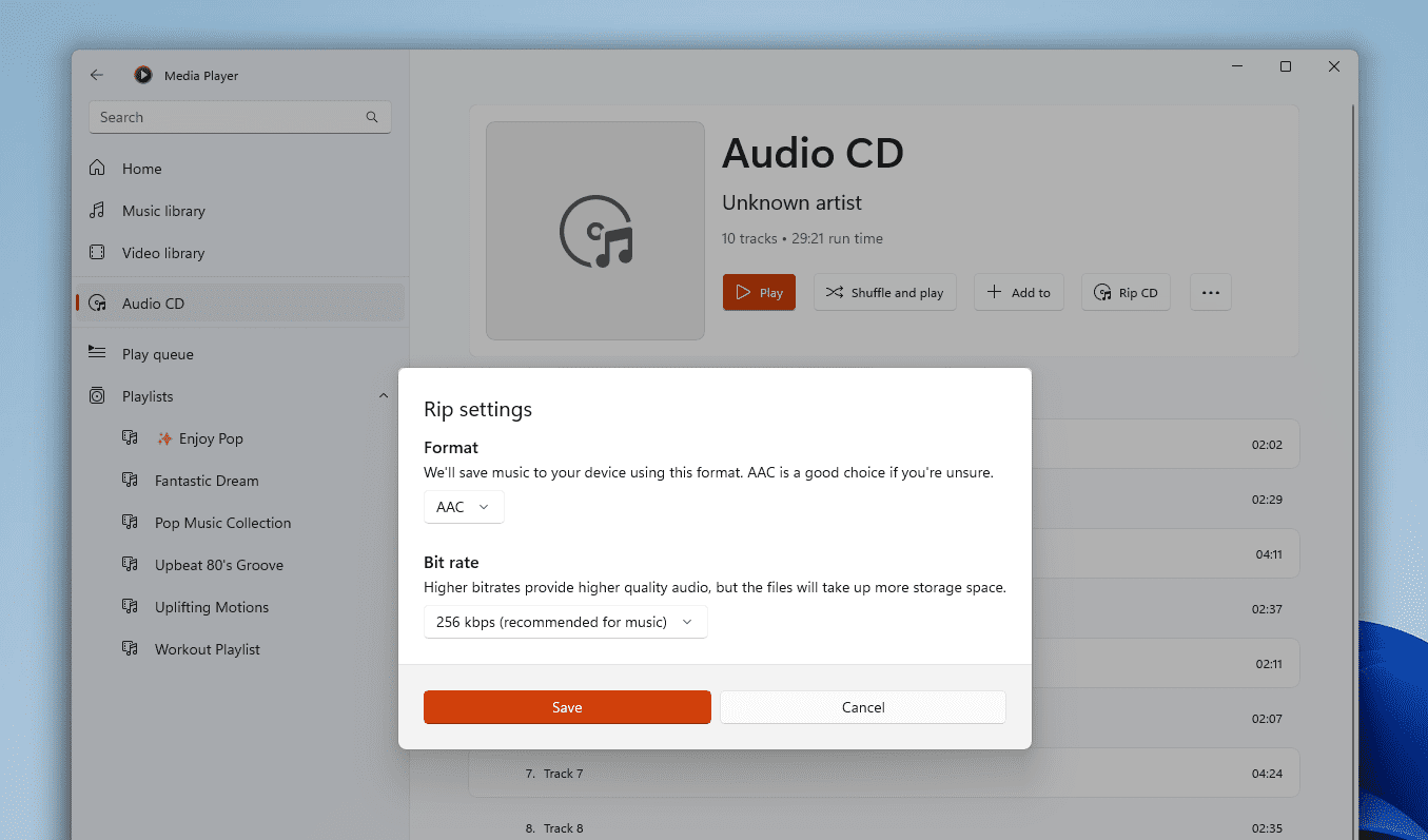 CD ripping in Windows 11 Media Player