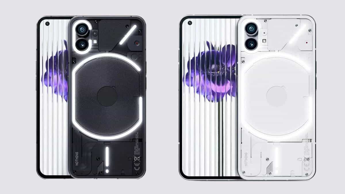 back and front of Nothing Phone 1, black and white unit models