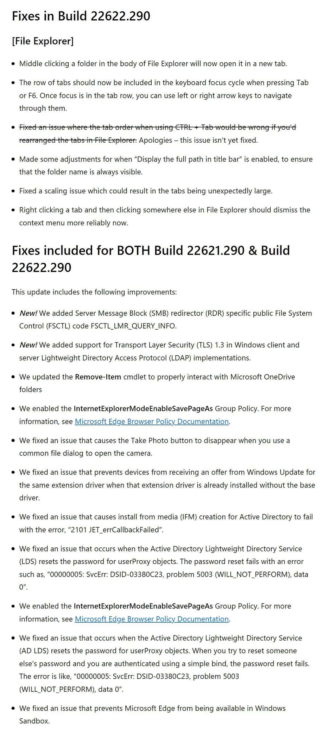 Windows 11 Build 22621.290 and 22622.290