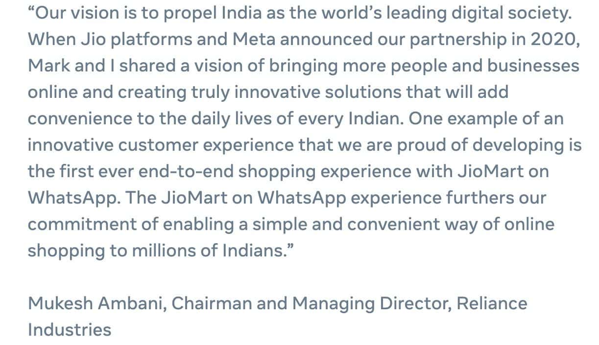 Mukesh Ambani statement