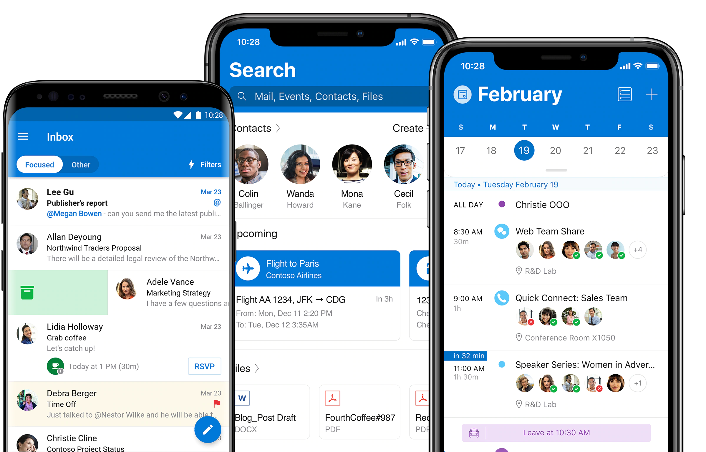 Outlook mobile app screenshots