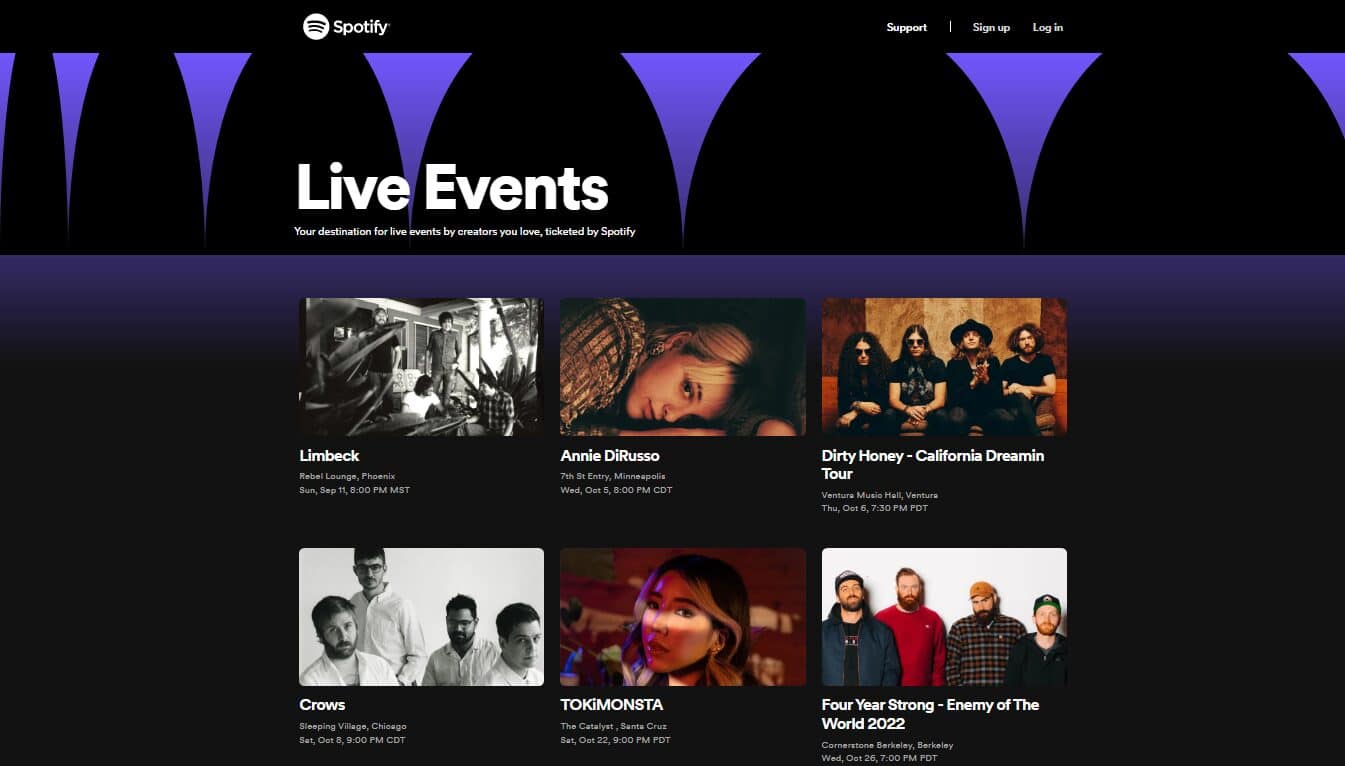 Sitio de entradas de Spotify