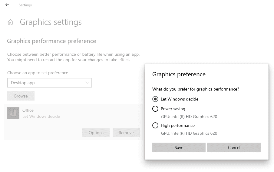 CHANGING THE GRAPHICS PREFERENCE OF THE OFFICE PROGRAM in Windows 10