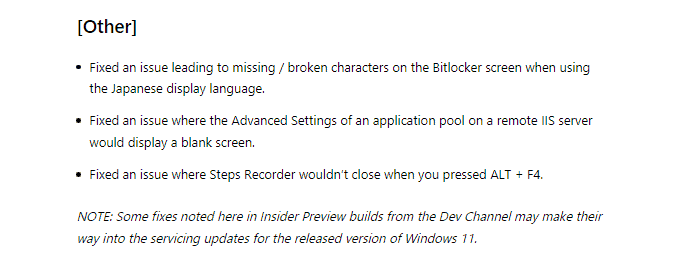 Windows 11 Insider Preview Build 25188 fixes