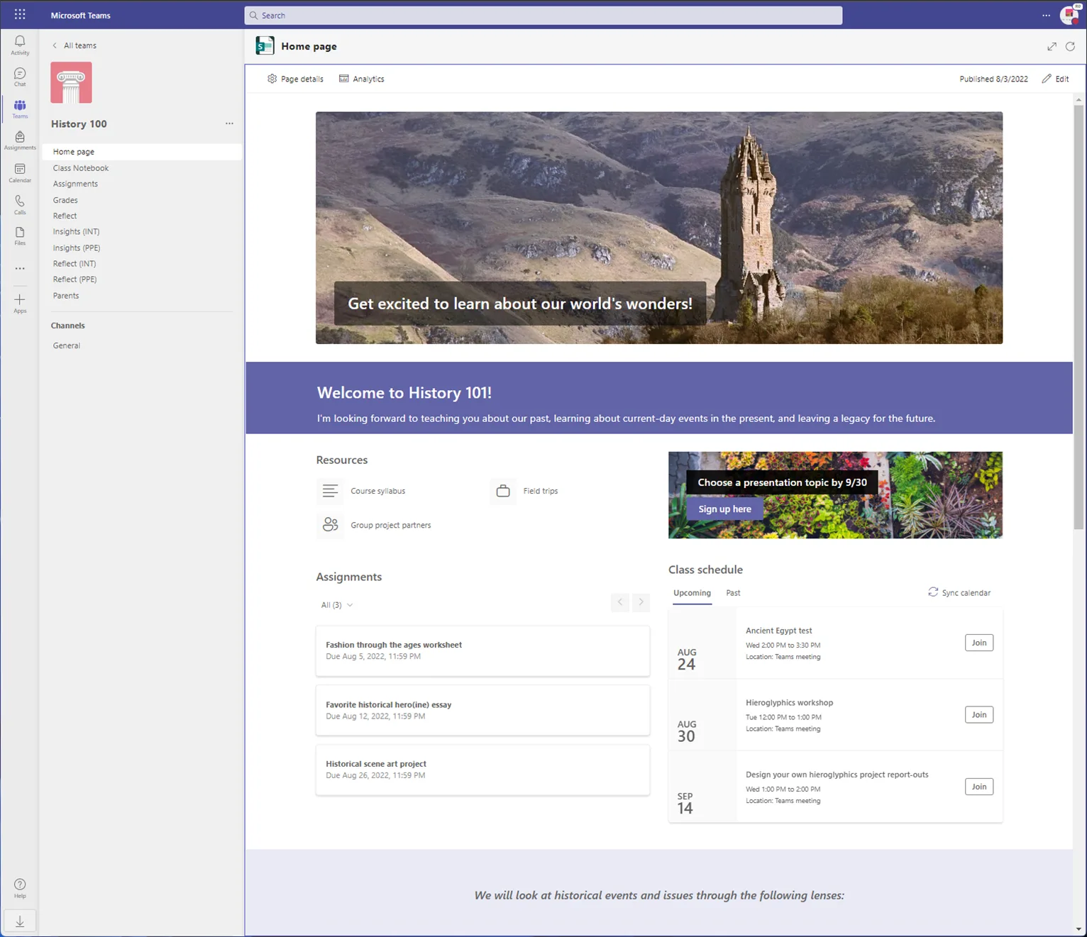 New Microsoft Teams for Education Home Page