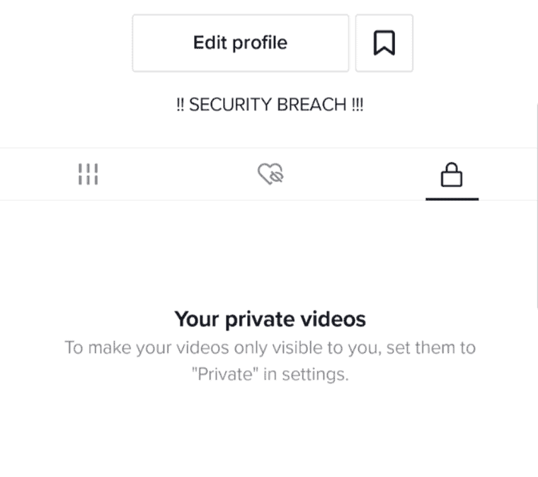 screenshot of a compromised TikTok account