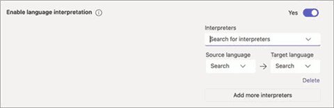 Meeting Option to enable language interpretation on Teams