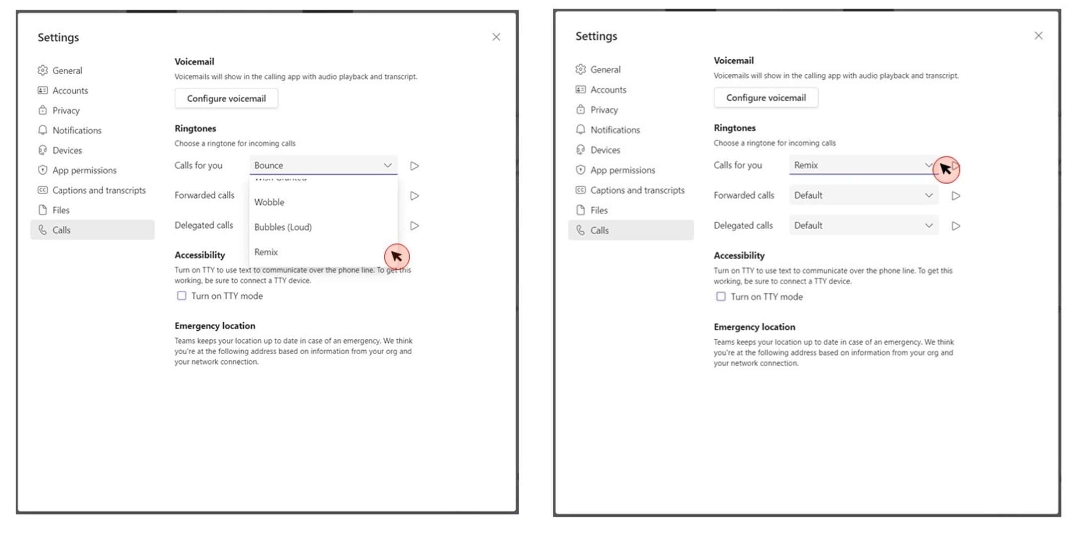 Microsoft Teams Remix ringtone settings