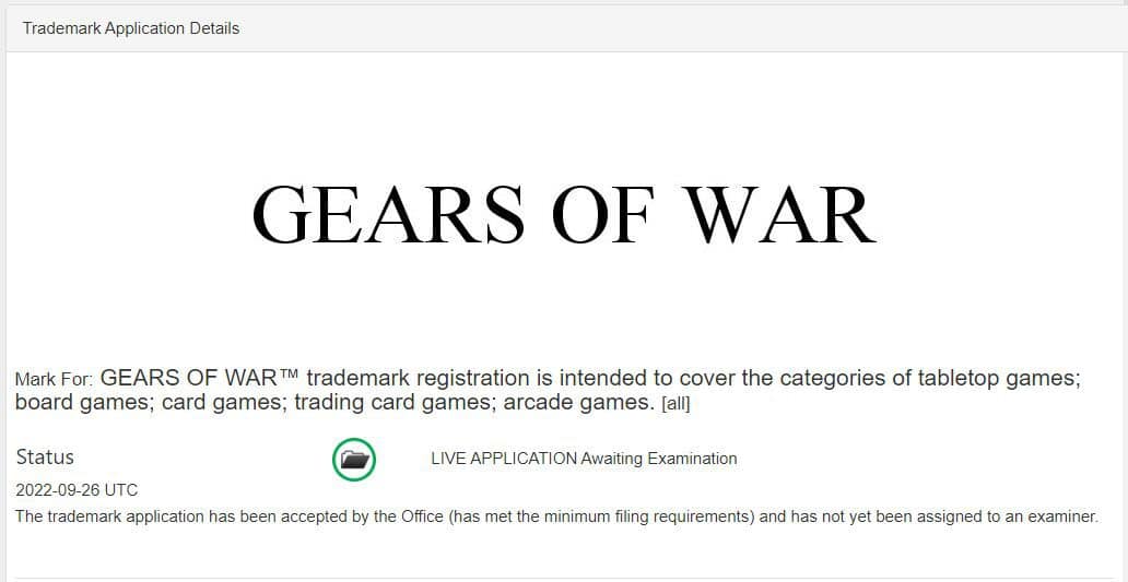 Microsoft's Gears of War trademark registration to USPTO