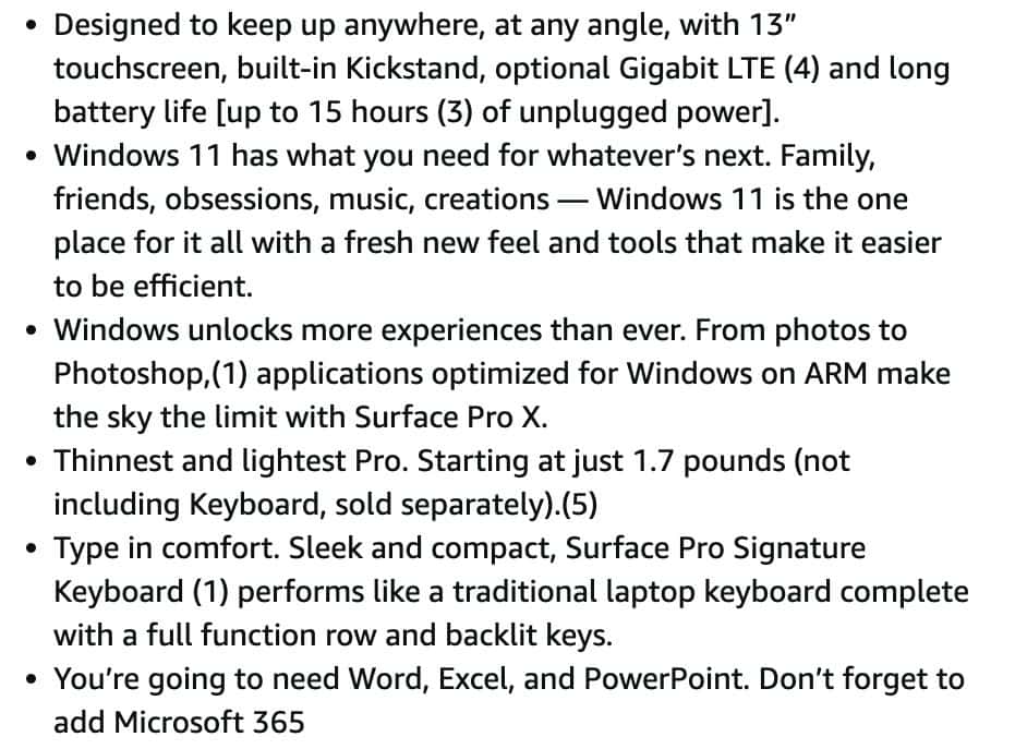 Surface Pro X features