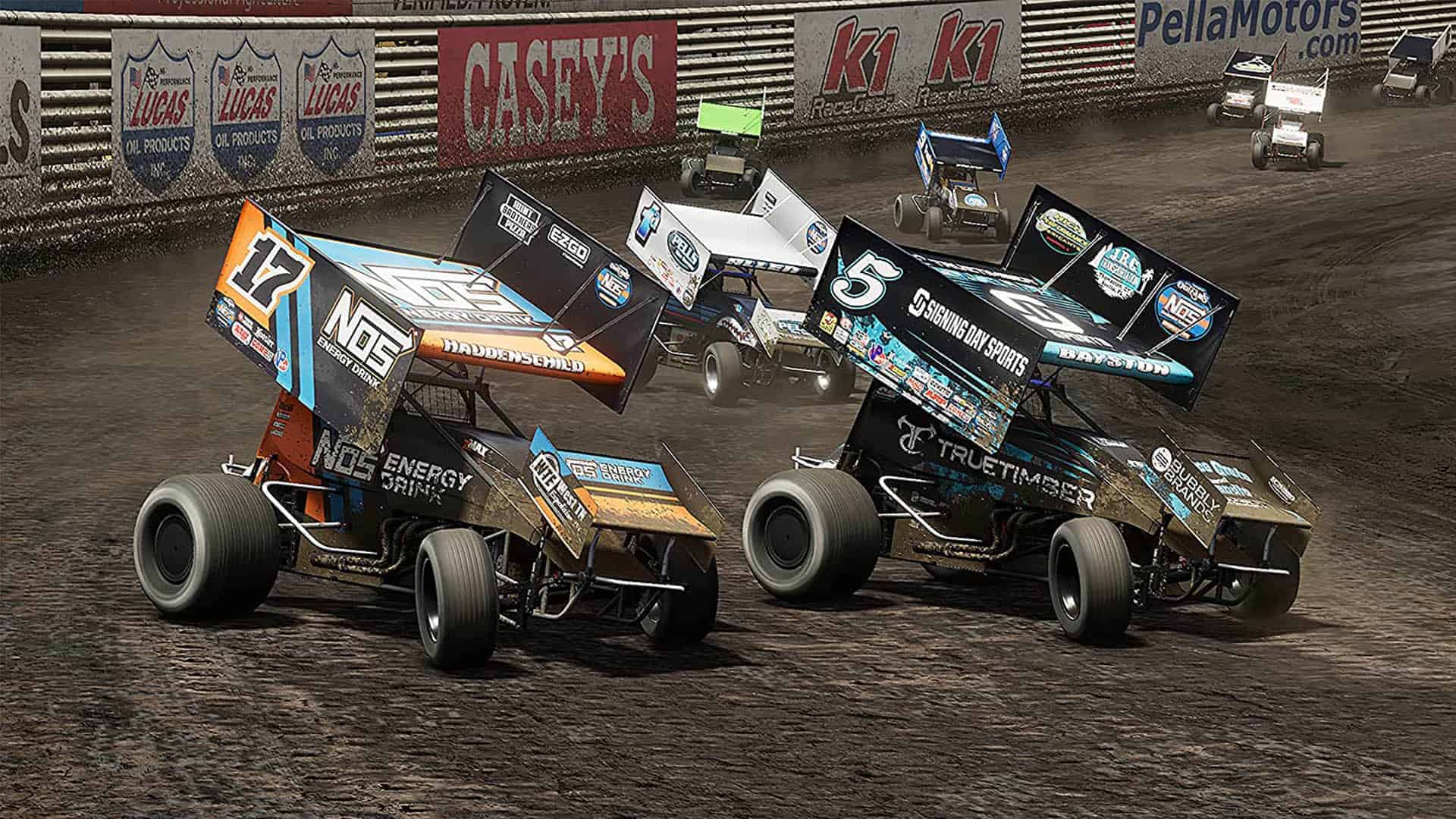 Scenes from the game World of Outlaws: Dirt Racing
