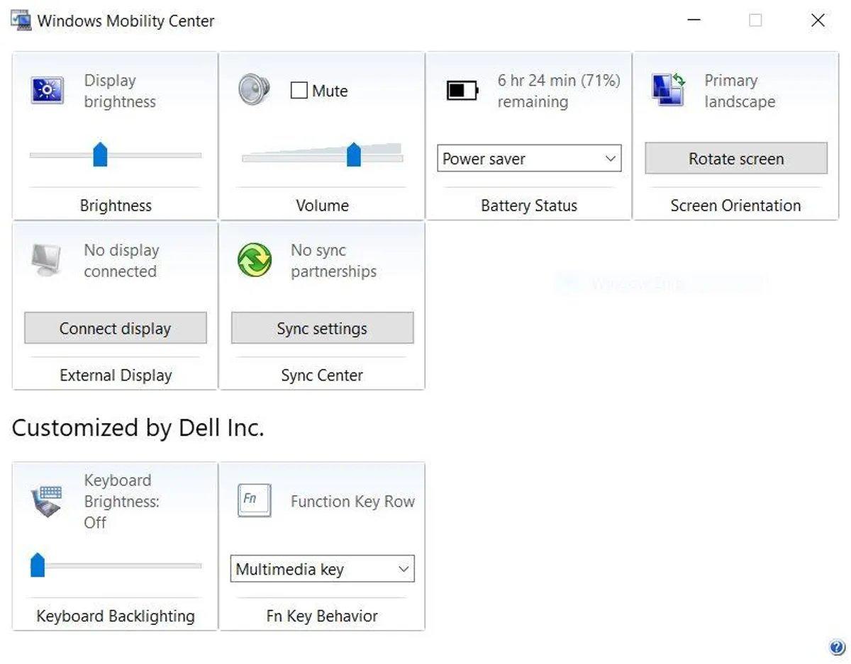 Windows Mobility Center