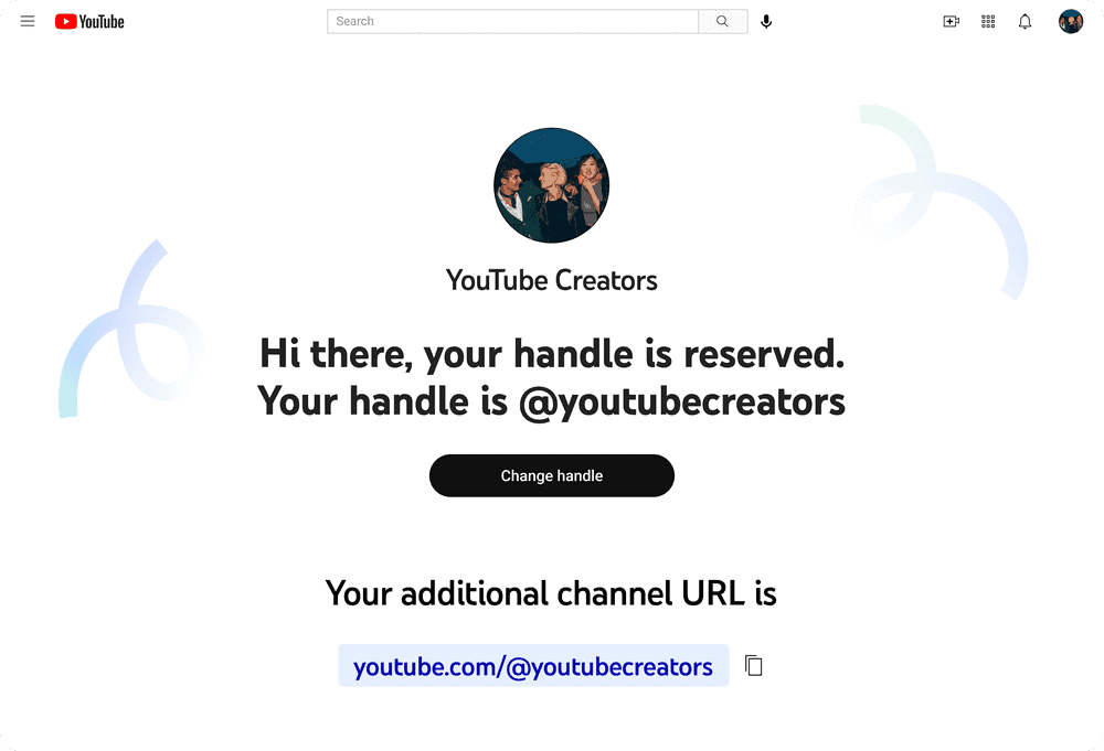 YouTube handle reservation notification