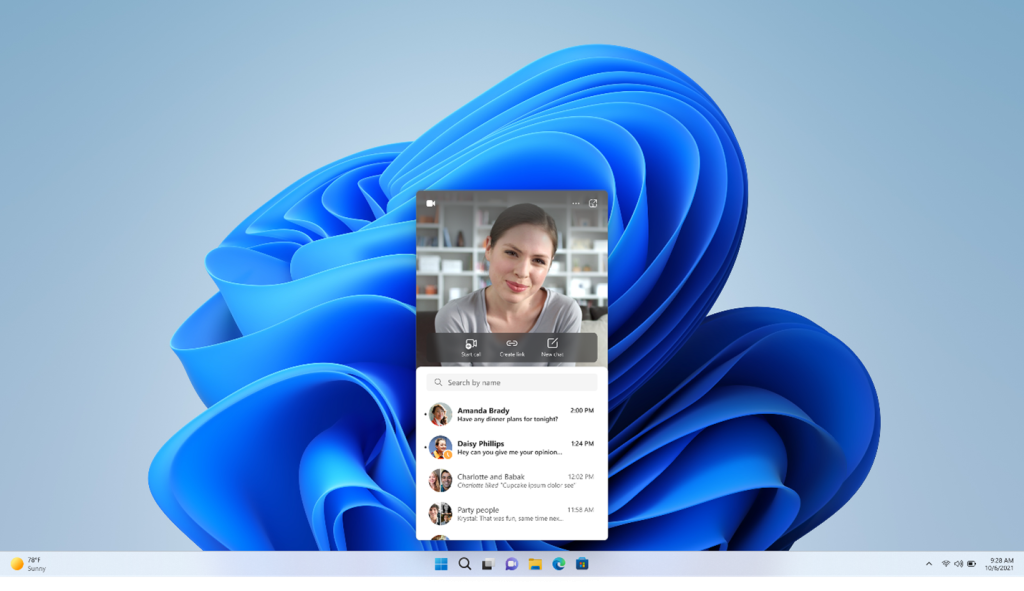 New video calling experience for Chat from Microsoft Teams in Windows 11